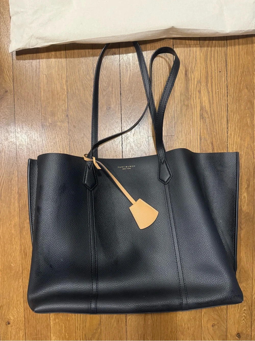 Tory Burch Perry Women's Triple-Compartment Tote Black Pebbled Leather
